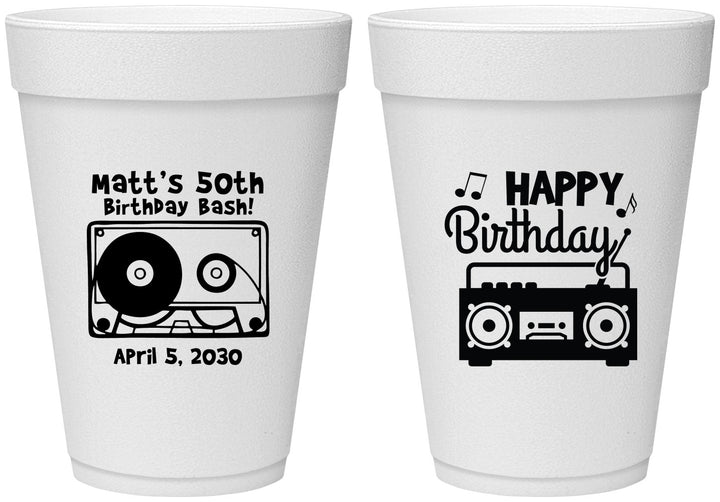 Personalized Birthday 16 oz Foam Cups - 50th Cassette Tape | 20117