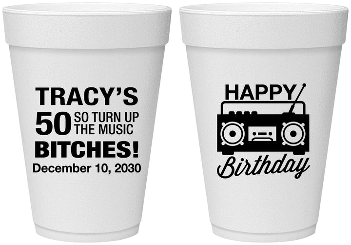 Personalized Birthday 16 oz Foam Cups - 50th Cassette Tape | 20118