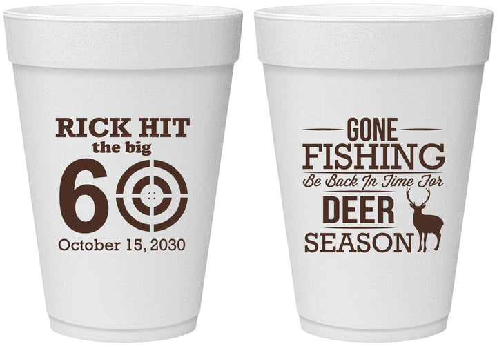 Personalized Birthday 16 oz Foam Cups - 60th Gone Fishing | 20126