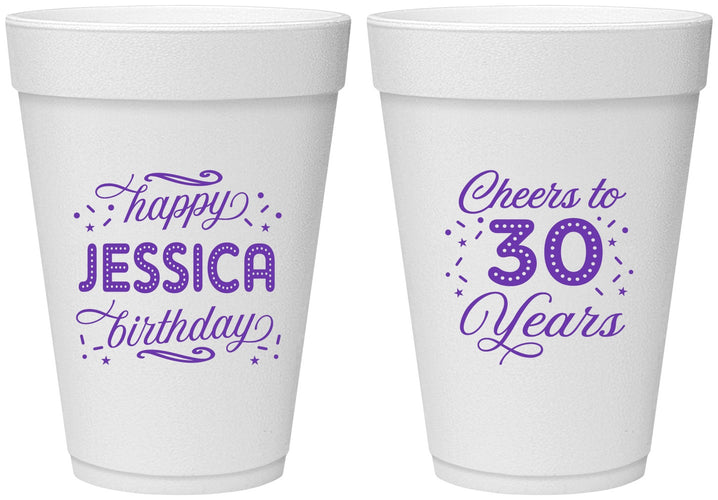 Personalized Birthday 16 oz Foam Cups - Cheers To 30 Years | 20142