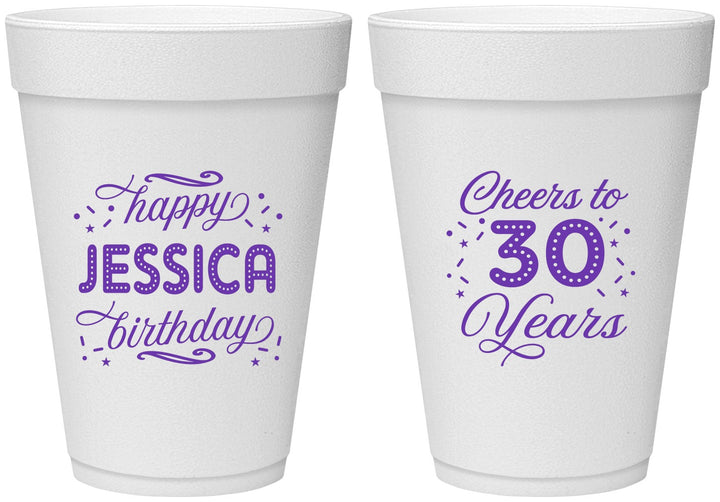 Personalized Birthday 16 oz Foam Cups - Cheers To 30 Years | 20142