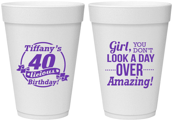 Personalized Birthday 16 oz Foam Cups - 40th | 20153