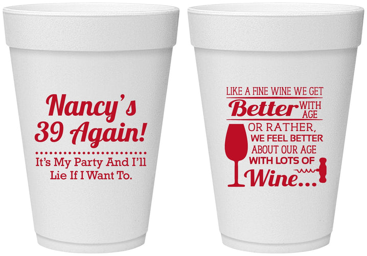 Personalized Birthday 16 oz Foam Cups - 40th Wine | 20154