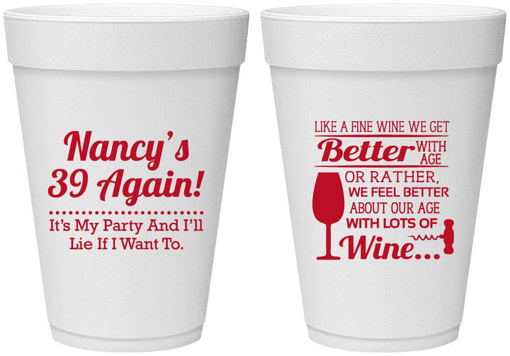 Personalized Birthday 16 oz Foam Cups - 40th Wine | 20154