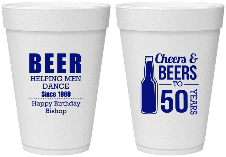 Personalized Birthday 16 oz Foam Cups - Cheers Beers To 50 Years | 20160