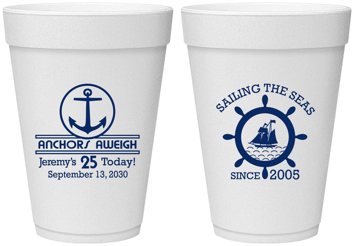 Personalized Birthday 16 oz Foam Cups - 25th Nautical | 20168