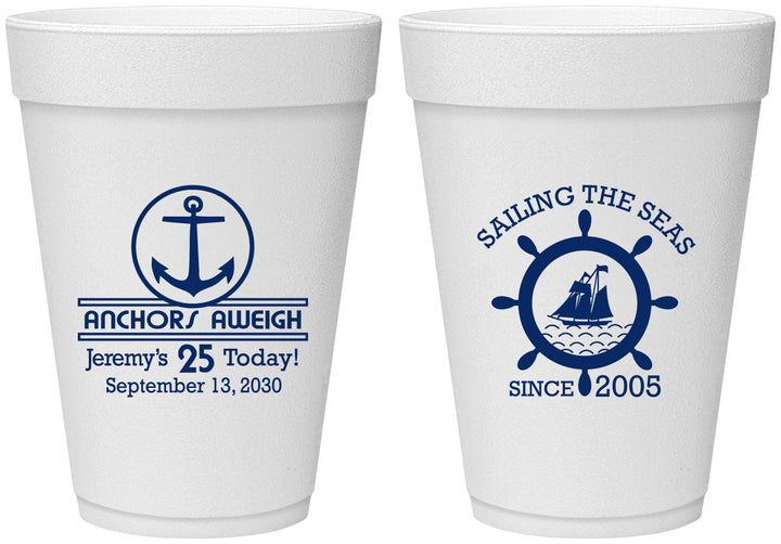 Personalized Birthday 16 oz Foam Cups - 25th Nautical | 20168