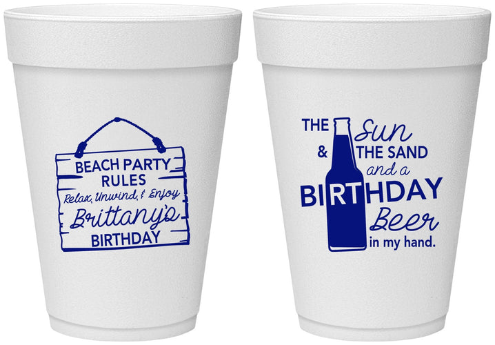 Personalized Birthday 16 oz Foam Cups - Beach | 20200