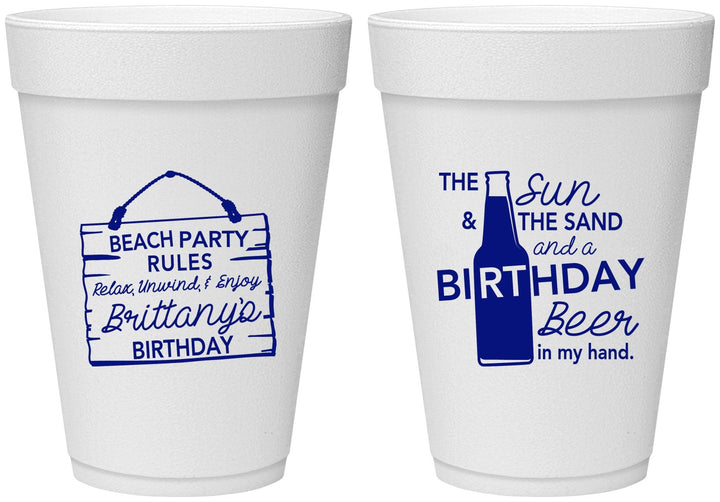 Personalized Birthday 16 oz Foam Cups - Beach | 20200