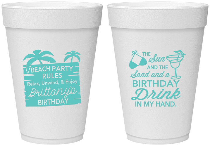 Personalized Birthday 16 oz Foam Cups - Beach | 20201