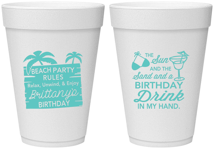 Personalized Birthday 16 oz Foam Cups - Beach | 20201