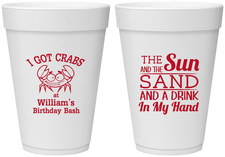 Personalized Birthday 16 oz Foam Cups - Sun Sand Drink Hand | 20205