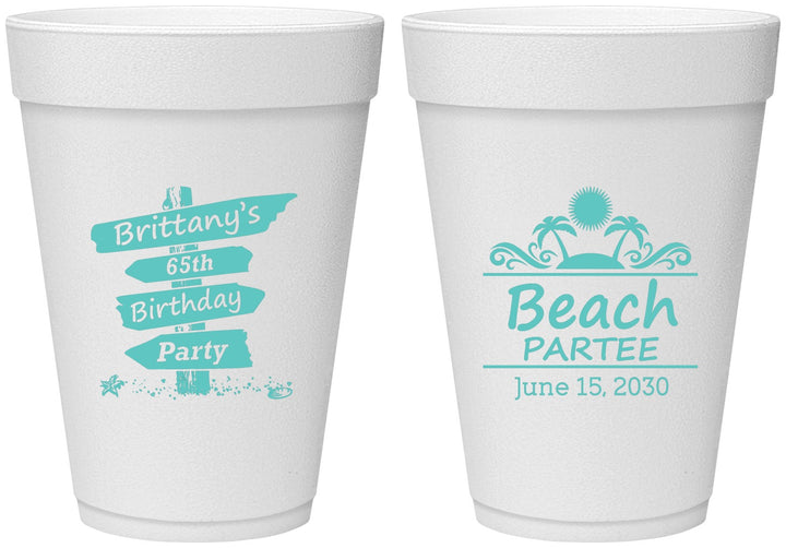 Personalized Birthday 16 oz Foam Cups - 65th Beach | 20210