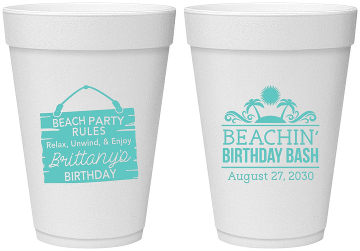 Personalized Birthday 16 oz Foam Cups - Beach | 20211