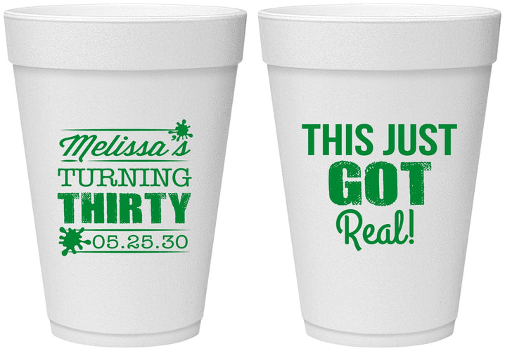 Personalized Birthday 16 oz Foam Cups - 30th | 20213
