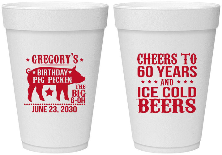 Personalized Birthday 16 oz Foam Cups - 60th Barbeque Bbq | 20217