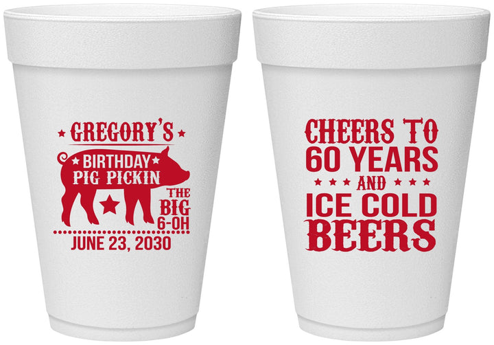 Personalized Birthday 16 oz Foam Cups - 60th Barbeque Bbq | 20217