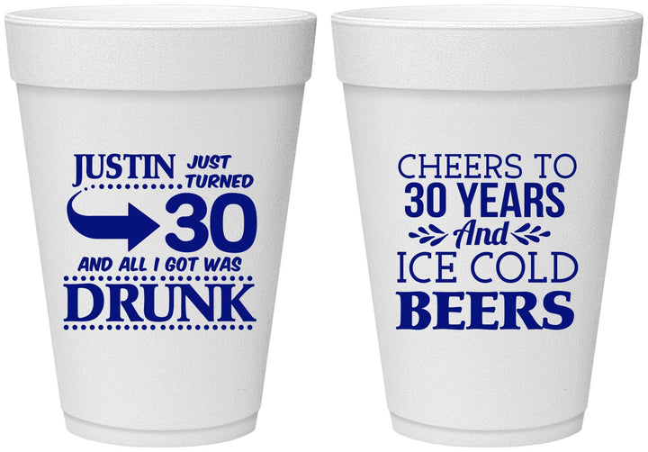 Personalized Birthday 16 oz Foam Cups - Cheers To 30 Years | 20219
