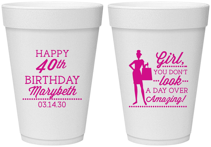 Personalized Birthday 16 oz Foam Cups - 40th | 20223