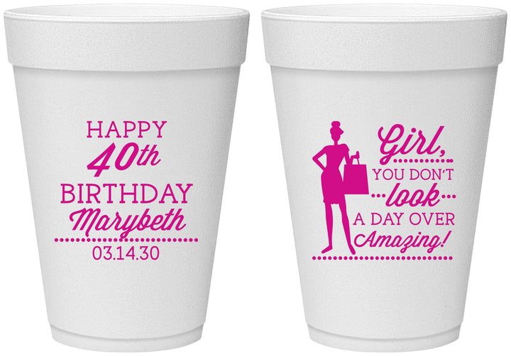 Personalized Birthday 16 oz Foam Cups - 40th | 20223