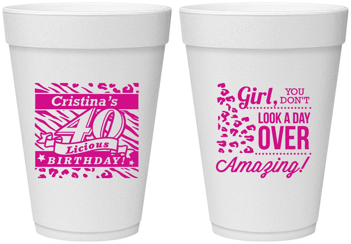 Personalized Birthday 16 oz Foam Cups - 40th | 20224