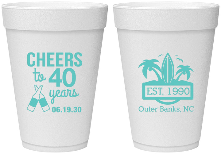 Personalized Birthday 16 oz Foam Cups - 40th Beach | 20226