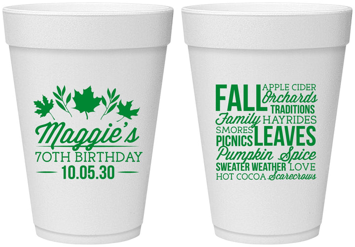 Personalized Birthday 16 oz Foam Cups - 70th Fall | 20228