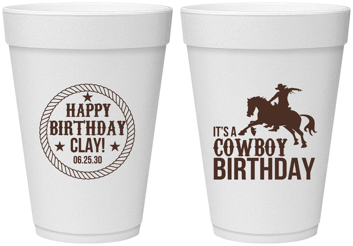 Personalized Birthday 16 oz Foam Cups - Cowboy | 20229