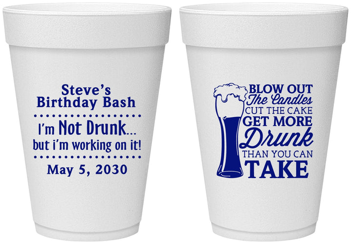 Personalized Birthday 16 oz Foam Cups - Beer Drunk | 20230