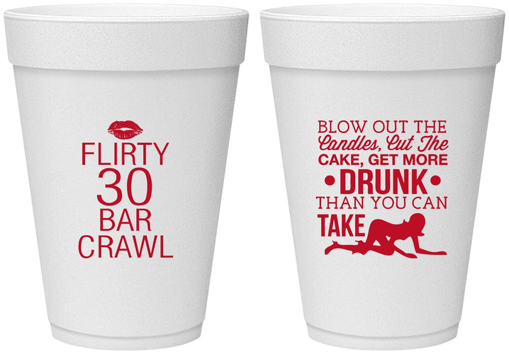 Personalized Birthday 16 oz Foam Cups - 30th Bar Crawl | 20233