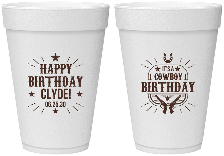 Personalized Birthday 16 oz Foam Cups - Cowboy | 20244