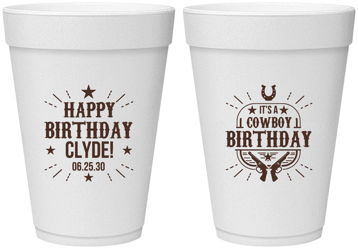 Personalized Birthday 16 oz Foam Cups - Cowboy | 20244