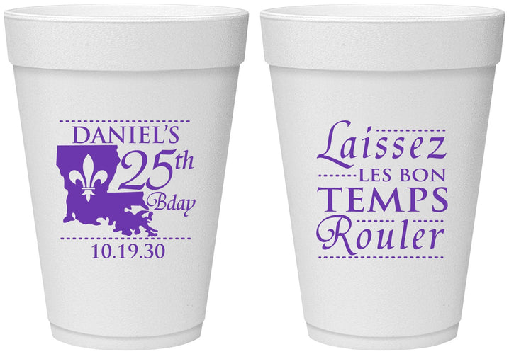 Personalized Birthday 16 oz Foam Cups - 25th Mardi Gras | 20245