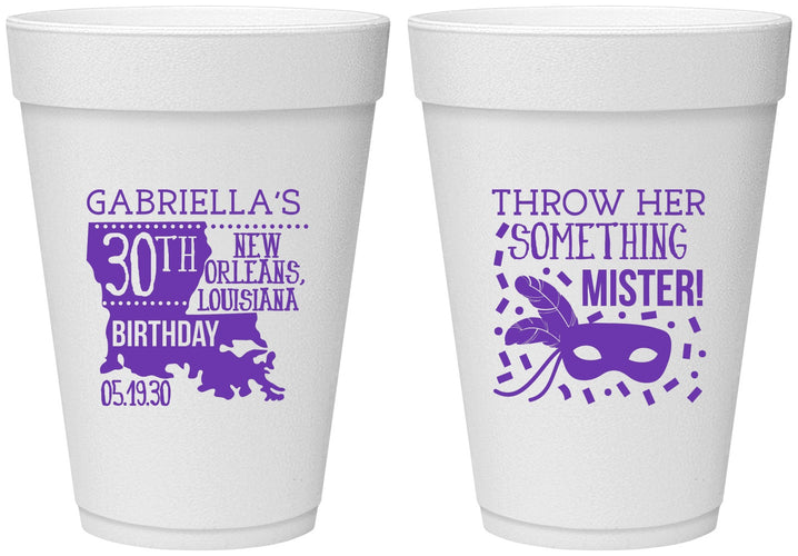 Personalized Birthday 16 oz Foam Cups - 30th Mardi Gras | 20246