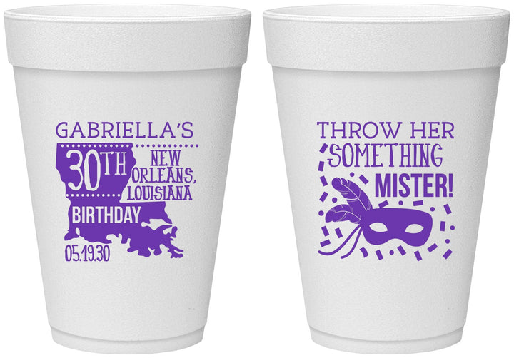 Personalized Birthday 16 oz Foam Cups - 30th Mardi Gras | 20246