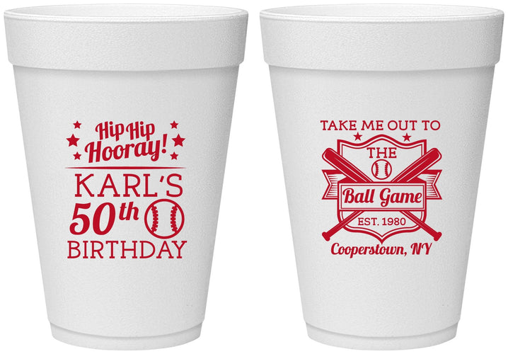 Personalized Birthday 16 oz Foam Cups - 50th Baseball | 20252