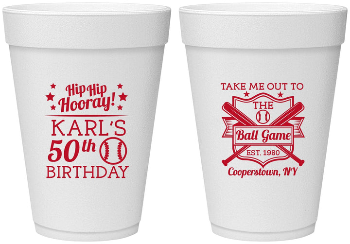 Personalized Birthday 16 oz Foam Cups - 50th Baseball | 20252