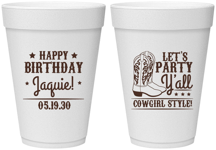 Personalized Birthday 16 oz Foam Cups - Cowgirl | 20260