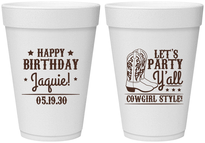 Personalized Birthday 16 oz Foam Cups - Cowgirl | 20260