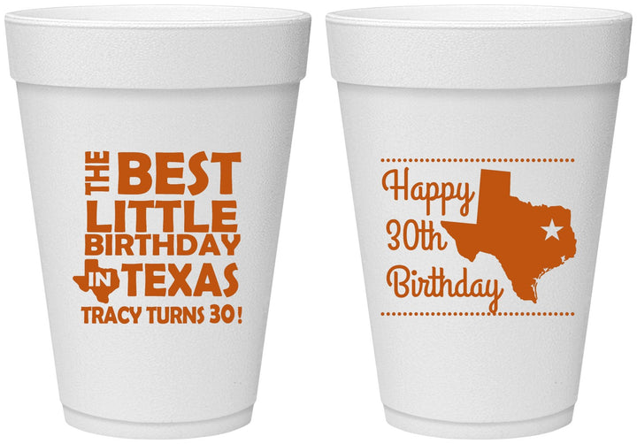 Personalized Birthday 16 oz Foam Cups - 30th Texas | 20265