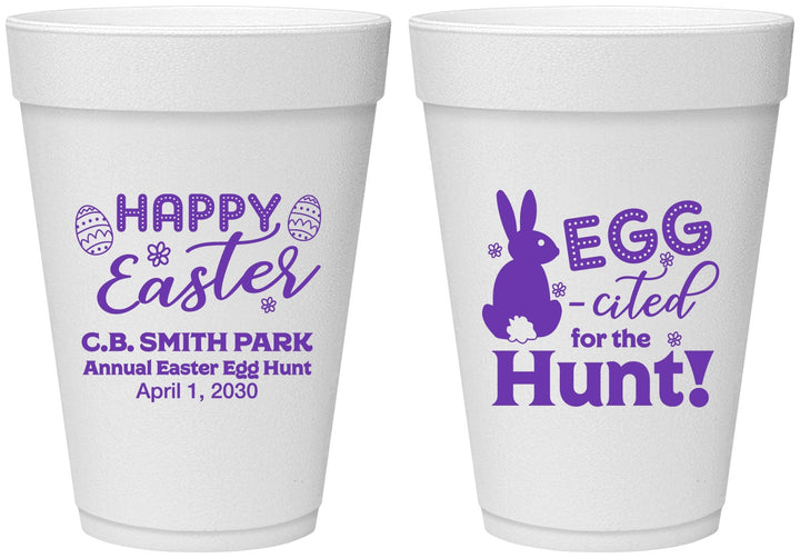 Personalized Easter 16 oz Foam Cups - Eggcited For Hunt Bunny | 210002