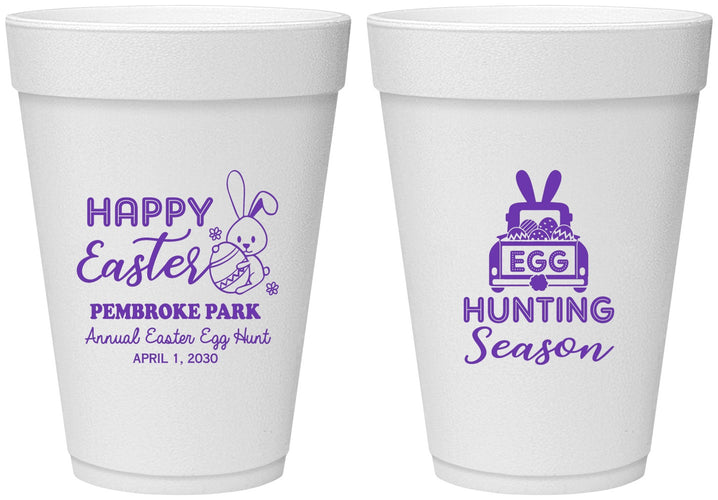 Personalized Easter 16 oz Foam Cups - Egg Hunting Bunny | 210004