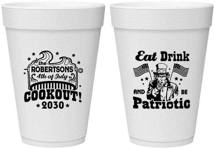 Personalized 4th Of July 16 oz Foam Cups - Eat Drink Patriotic | 220004