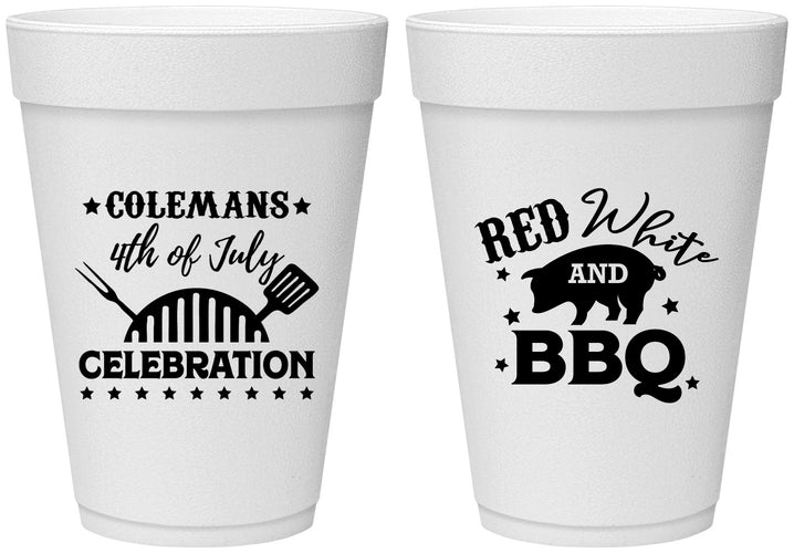 Personalized 4th Of July 16 oz Foam Cups - Red White Bbq | 220008