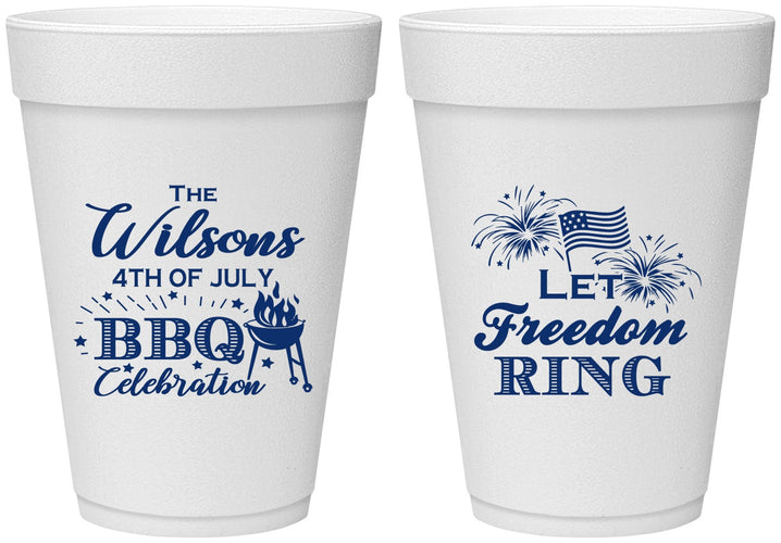 Personalized 4th Of July 16 oz Foam Cups - Bbq Fireworks | 220009