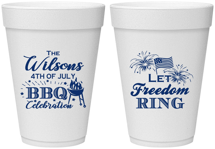 Personalized 4th Of July 16 oz Foam Cups - Bbq Fireworks | 220009