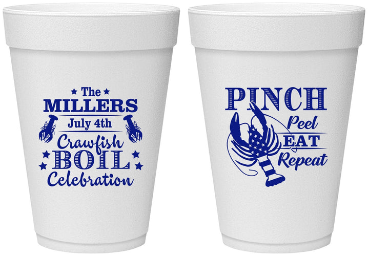 Personalized 4th Of July 16 oz Foam Cups - Pink Peel Crawfish | 220011