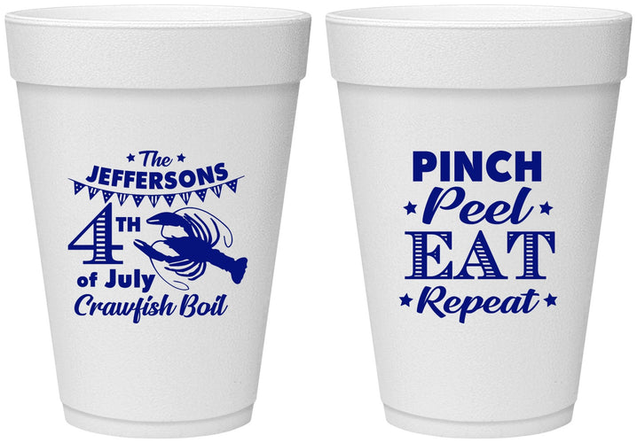 Personalized 4th Of July 16 oz Foam Cups - Pink Peel Crawfish | 220015