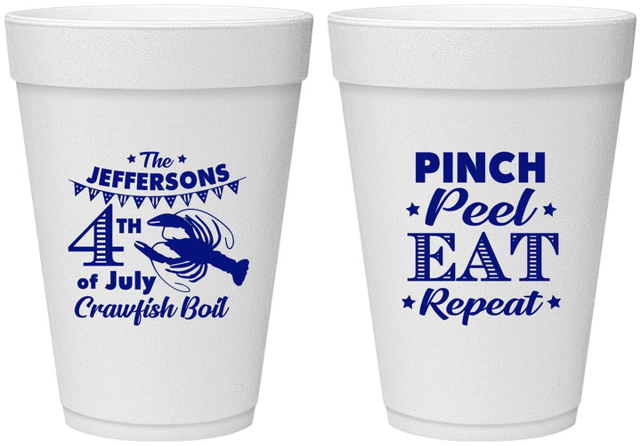 Personalized 4th Of July 16 oz Foam Cups - Pink Peel Crawfish | 220015