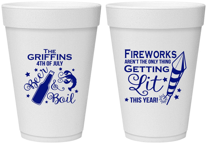 Personalized 4th Of July 16 oz Foam Cups - Beach Red White Blue | 220019